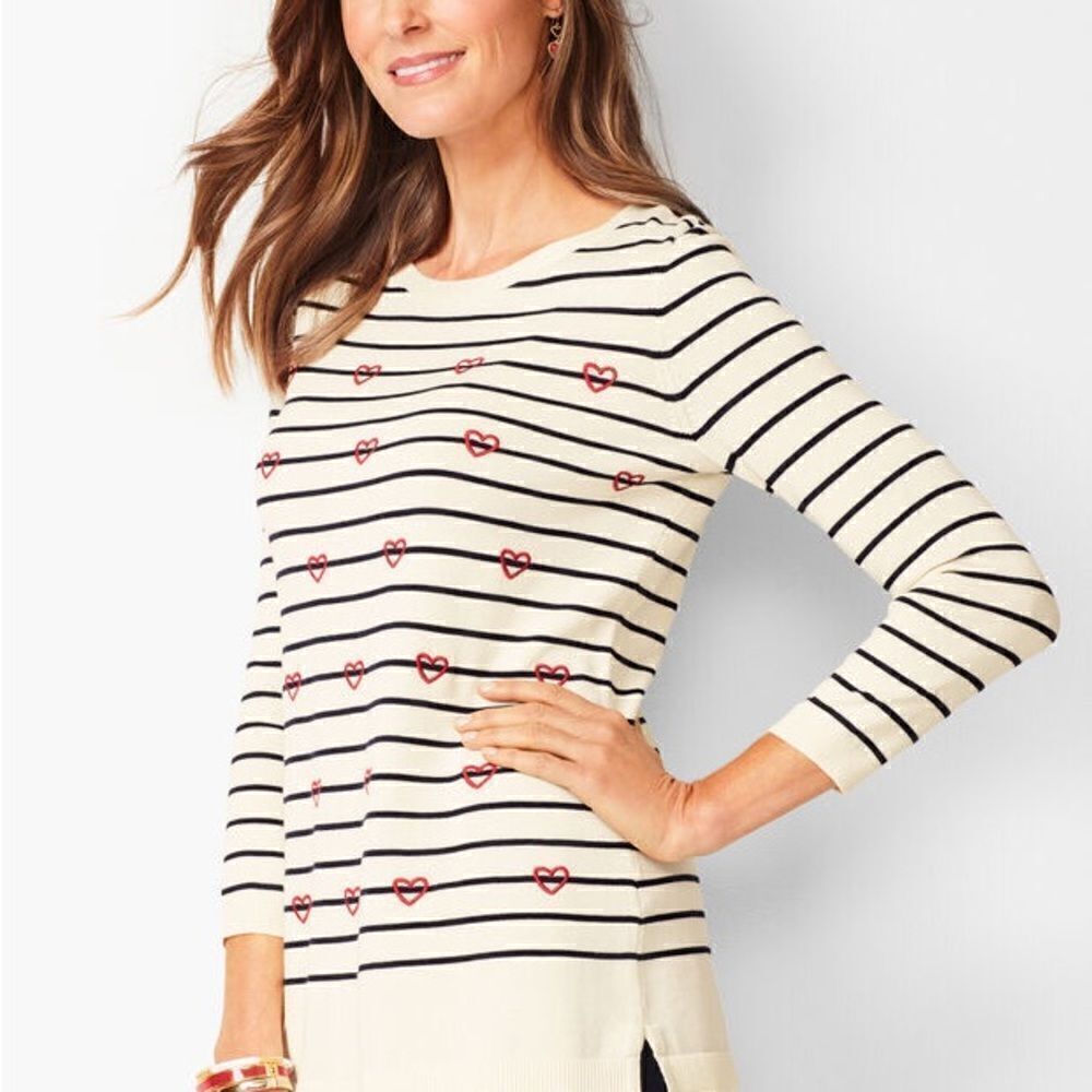 Talbots Hearts and Stripes Crewneck Sweater
